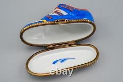 Limoges France Porcelain Trinket Box Rochard Blue Sneaker Shoe Peint Main