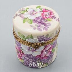 Limoges France Porcelain Trinket Box Rochard Large Flowers Pink Rehausse Main