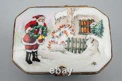 Limoges France Porcelain Trinket Box Rochard Santa Christmas Snowman Peint Main