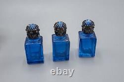 Limoges France Porcelain Trinket Box Tantalus Blue Perfume Bottles Rehausse Main