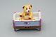 Limoges France Porcelain Trinket Box Teddy Bear Baby Crib Pink Peint Main Marque