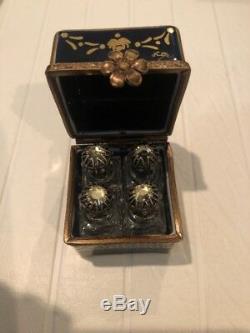 Limoges France Porcelain Trinket Box with 4 Perfume Bottles