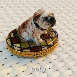 Limoges-France Porcelain hand painted Bulldog trinket box Ltd Ed. Signed/numbered