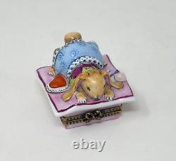 Limoges France RCM Peint Main Bunny Rabbit On Pillow WithPacifier Trinket Box HTF