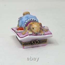 Limoges France RCM Peint Main Bunny Rabbit On Pillow WithPacifier Trinket Box HTF