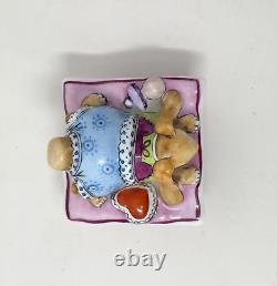 Limoges France RCM Peint Main Bunny Rabbit On Pillow WithPacifier Trinket Box HTF