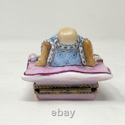 Limoges France RCM Peint Main Bunny Rabbit On Pillow WithPacifier Trinket Box HTF