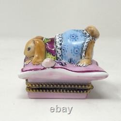 Limoges France RCM Peint Main Bunny Rabbit On Pillow WithPacifier Trinket Box HTF