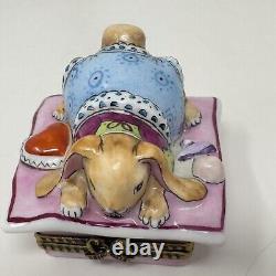 Limoges France RCM Peint Main Bunny Rabbit On Pillow WithPacifier Trinket Box HTF