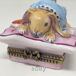 Limoges France RCM Peint Main Bunny Rabbit On Pillow WithPacifier Trinket Box HTF