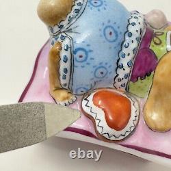 Limoges France RCM Peint Main Bunny Rabbit On Pillow WithPacifier Trinket Box HTF