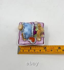 Limoges France RCM Peint Main Bunny Rabbit On Pillow WithPacifier Trinket Box HTF