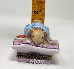 Limoges France RCM Peint Main Bunny Rabbit On Pillow WithPacifier Trinket Box HTF