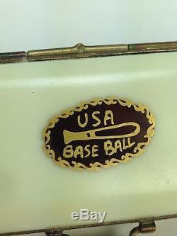 Limoges France Rare Eximious Baseball, Mitt, Ball, Bat Trinket Box Peint Main