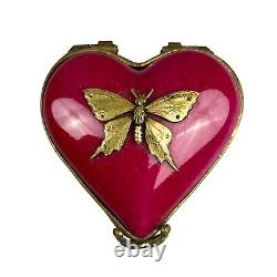 Limoges France Red and Gold Tone Butterfly Porcelain Trinket Box 2