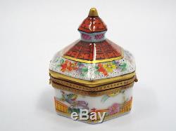 Limoges France Rochard Hand Painted Asian Pavilion Pagoda Dragon Trinket Box