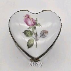 Limoges France Rochard Trinket Box Heart Hand Painted Signed Porcelain