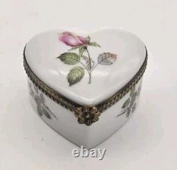 Limoges France Rochard Trinket Box Heart Hand Painted Signed Porcelain