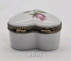 Limoges France Rochard Trinket Box Heart Hand Painted Signed Porcelain