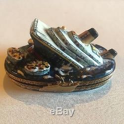 Limoges France Sinking Titanic With Three Lifeboats Trinket Box