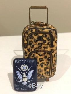 Limoges France Trinket Box Animal Print Rolling Suitcase with US Passport