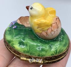 Limoges France Trinket Box Chick Hatching From Egg Peint Main Marque Deposee PV