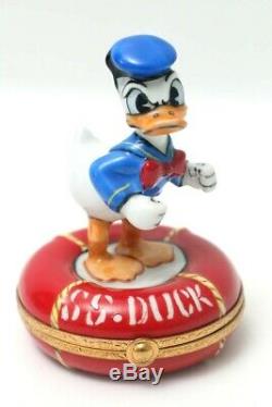 Limoges France Trinket Box Donald Duck on Lifesaver Tube Disney Artoria