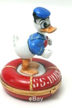 Limoges France Trinket Box Donald Duck on Lifesaver Tube Disney Artoria