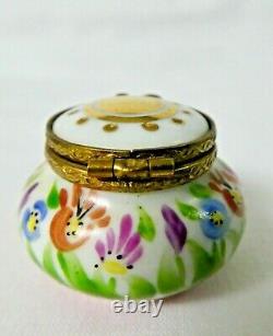 Limoges France Trinket Box Floral & Gold Peint Main Eximious Rtd Rare