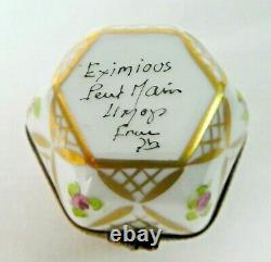 Limoges France Trinket Box Hexagon Floral Design Gold Peint Main Eximious