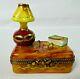Limoges France Trinket Box Library Trunk With Lamp/gls/bk Pv Peint Main