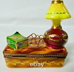 Limoges France Trinket Box Library Trunk With Lamp/gls/bk Pv Peint Main