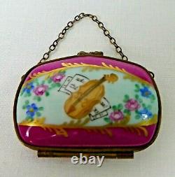 Limoges France Trinket Box Musical Themed Handbag/purse Peint Main Fa Rtd