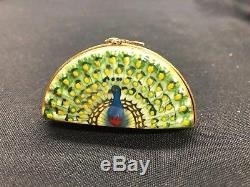 Limoges France Trinket Box Peacock with 24K Gold Fan Shaped Peint Main Rare