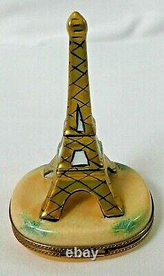 Limoges France Trinket Box Peint Main Eiffel Tower Gold Accents Rare