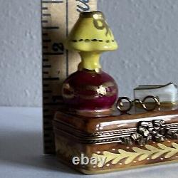 Limoges France Trinket Box Rare Suitcase/Lamp/Book/Glasses Vintage Peint Main