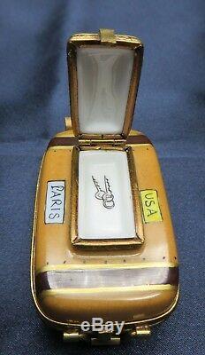 Limoges France USA Paris Security Suitcase Luggage Peint Main Trinket Box Double