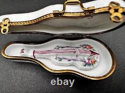 Limoges France Violin in Case Porcelain Hinge Keepsake Box with Guitar Trinket