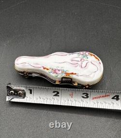 Limoges France Violin in Case Porcelain Hinge Keepsake Box with Guitar Trinket