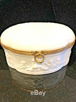 Limoges France large trinket box jewelry box biscuit white porcelaine cherubs
