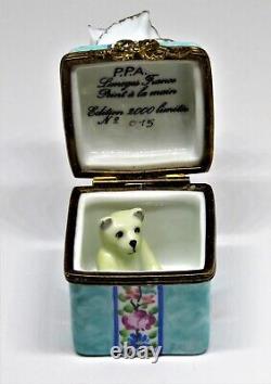 Limoges France -pierre Arquie- Gift Box & Floral Ribbon 3d Flower & Teddy Bear