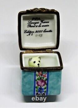 Limoges France -pierre Arquie- Gift Box & Floral Ribbon 3d Flower & Teddy Bear