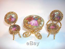 Limoges France porcelain table chair gold trim unique mini furniture set