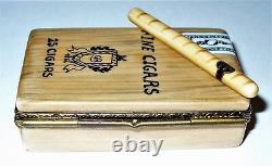 Limoges Gr Cigar Box & Removable Cigar Tobacco Leaf & Stamp Peint Main