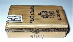 Limoges Gr Cigar Box & Removable Cigar Tobacco Leaf & Stamp Peint Main