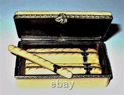 Limoges Gr Cigar Box & Removable Cigar Tobacco Leaf & Stamp Peint Main