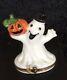 Limoges Halloween Happy Ghost & Pumpkin Trinket Box Hand-painted Porcelain