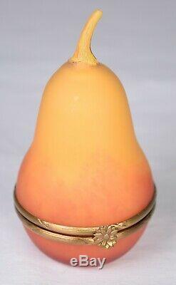 Limoges Hand Blown Glass Pear Trinket Box 4 1/2 Signed Patrick Crespin L