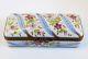 Limoges Hand Painted Hinged Box Long Two Compartment Stamp Case, Floral & Blue