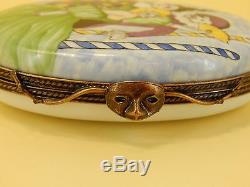Limoges Hand Painted Hinged Trinket Box Large Oval Colorful Mardi Gras